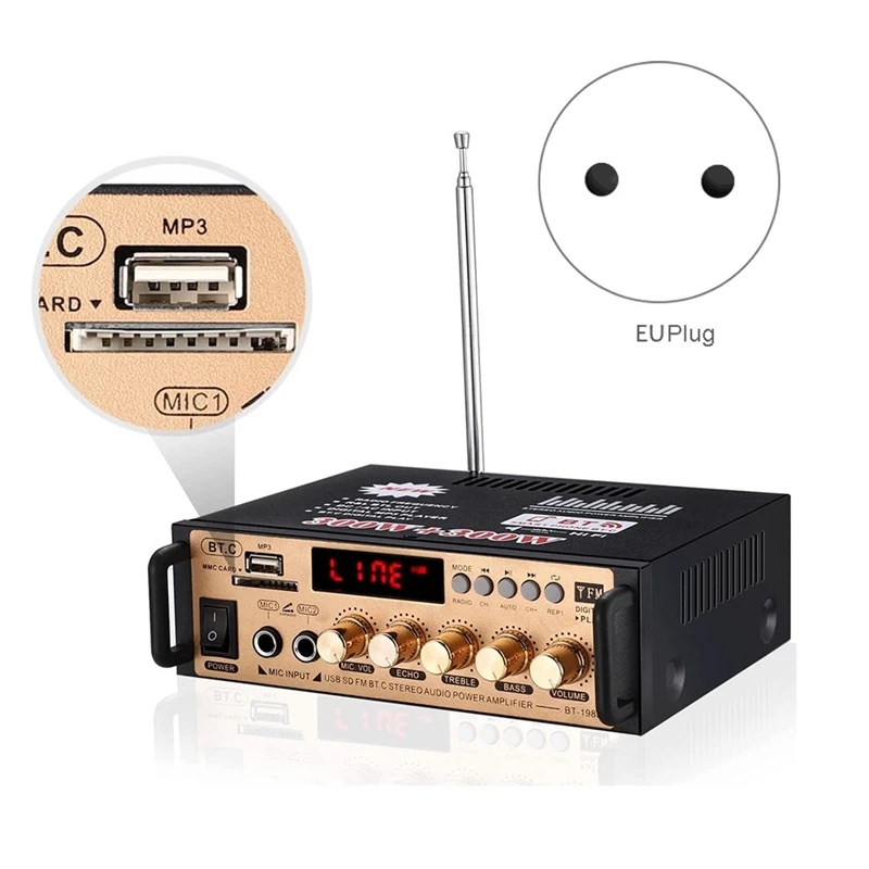 Стерео аудио усилитель 198A 30Wx2 (RMS) Bluetooth 5 0 250Wx2 (макс.) 2-канальный мощности звуковой