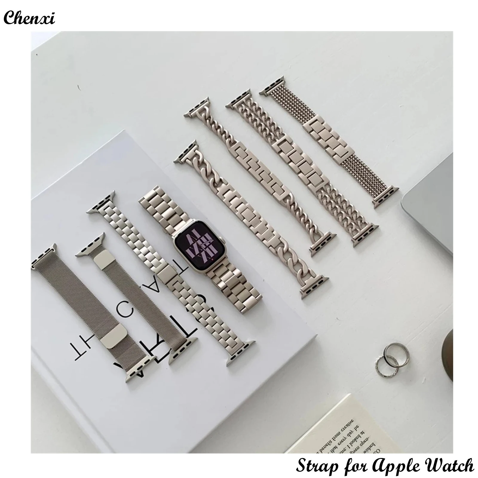 

Ремешок Starlight для Apple watch band 40 мм 45 мм 44 мм, металлическая цепь для iwatch87654321SE, роскошный браслет для iwatch Ultra 49 мм