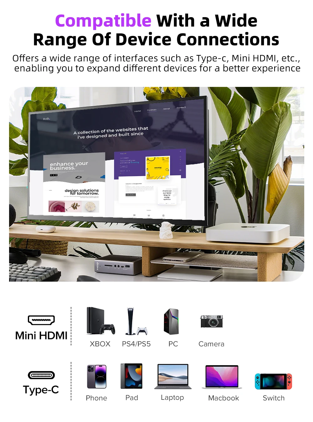 Фото Настольный монитор UPERFECT 22'' 2K, 1440P, с подставкой, большой экран для ноутбука, ПК, Surface, Windows Phone, расширение экрана №5