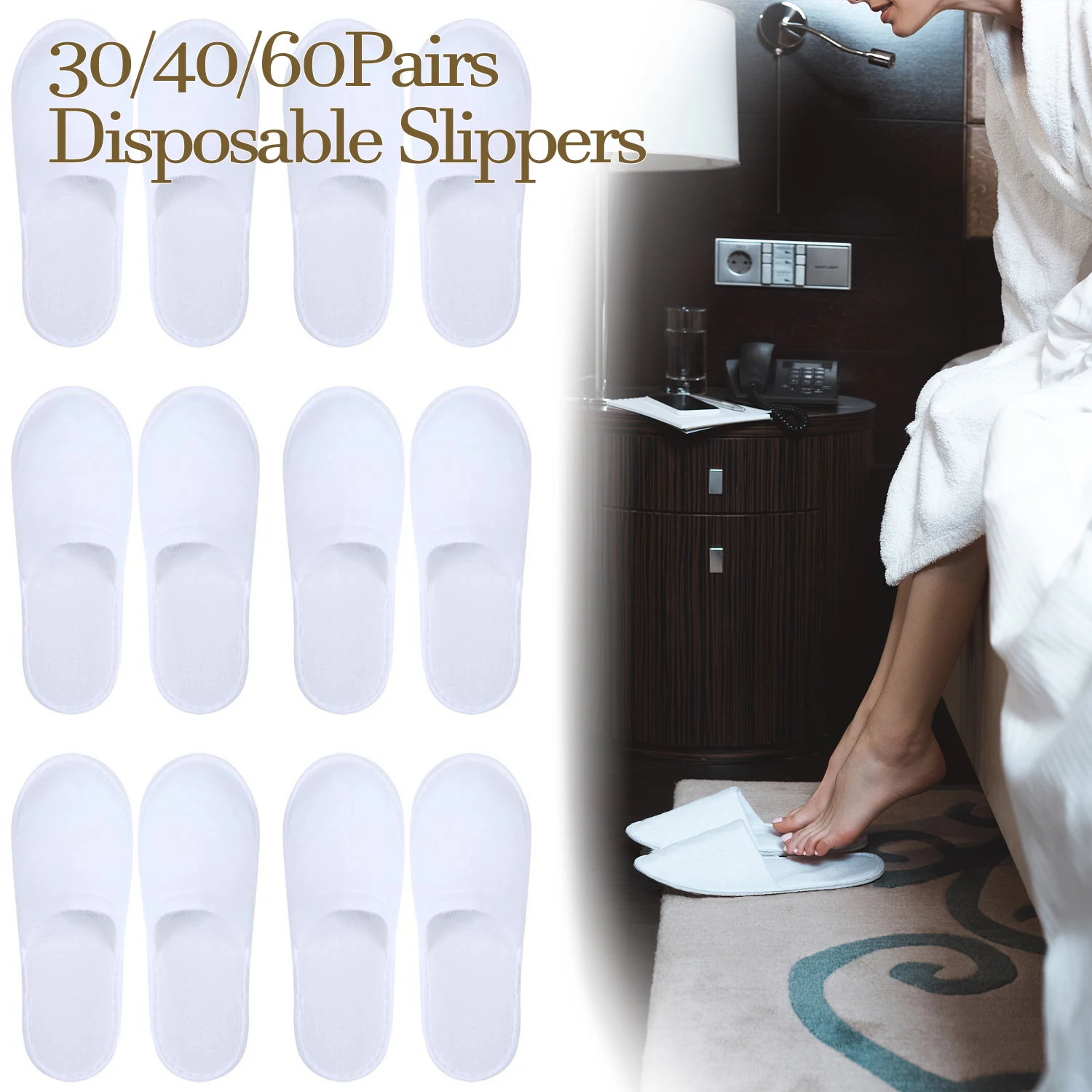 

30/40/60Pairs Disposable Slippers For Guests Hotel Amenities Sets Closed Toe Slippers Unisex Non-Slip Slippers for Home Guests