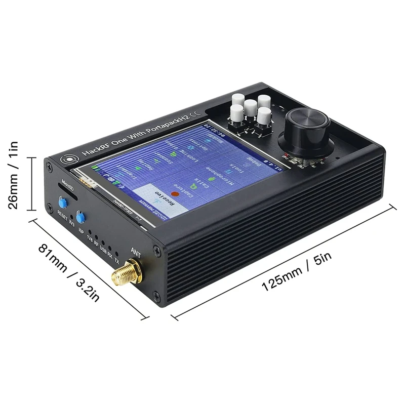 MOOL For Portapack H2 + Hackrf One 5 Antennas Data Cable SDR Software Defined 3.2Inch Screen 1Mhz-6Ghz Assembled |