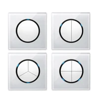 white glass panel universal wall pushbutton switch 1gang2way light switch with led indicator light eu electrical socket panel