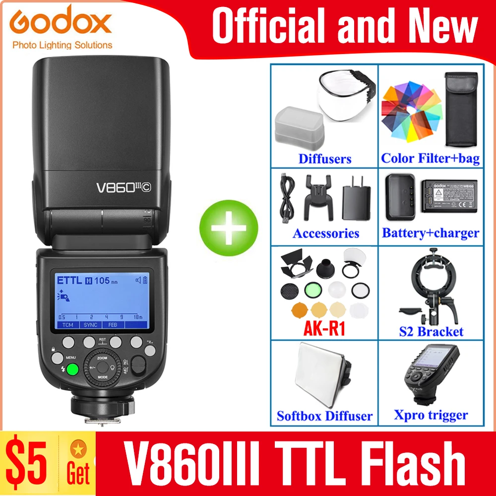 Godox-Flash V860III V860 III TTL II HSS Speedlite para cámaras Canon, Sony, Nikon, Olympus, Fuji, Panasonic, Pentax, V860II, V850II, Upgra