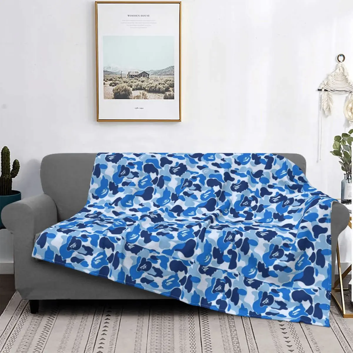 

Bape Blue Camo Blanket Camouflage Military Winter Bedspread Plush Soft Cover Flannel Spread Bedding Bed Bedroom Velvet Outlet