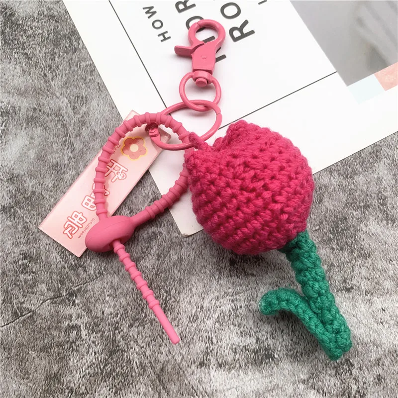 

Keychain Crochet Key Chain Tulip Lanyard Cute Flowers Key Ring Girl Heart Bag Hanging Key Holder Premium Car Keychain Ornament