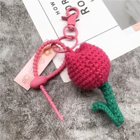 keychain crochet key chain tulip lanyard cute flowers key ring girl heart bag hanging key holder premium car keychain ornament