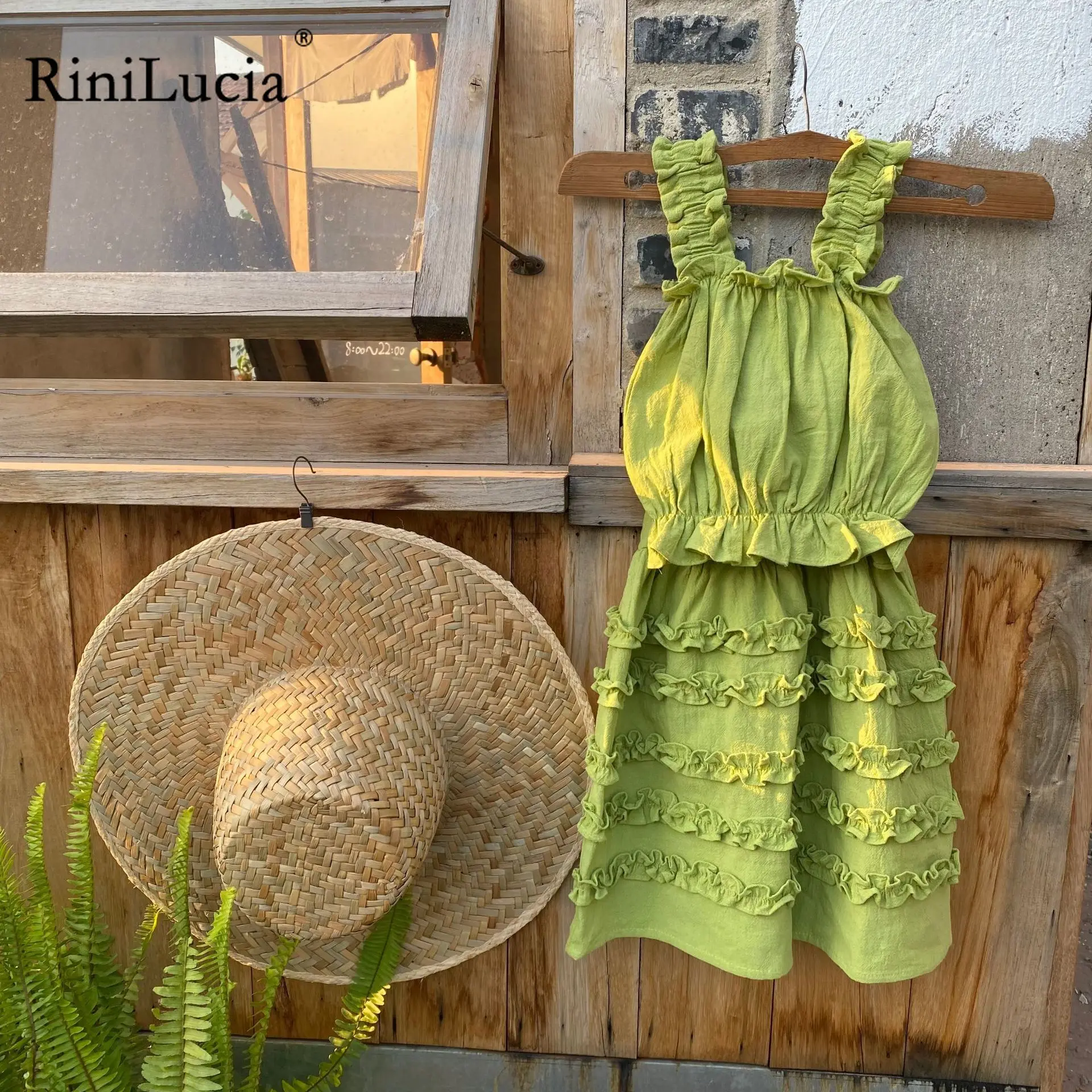 

RiniLucia Summer Little Girls Dress Strap Sleeveless Cotton Printed Baby Casual Dresses For Baby Clothing Children's Vestidos