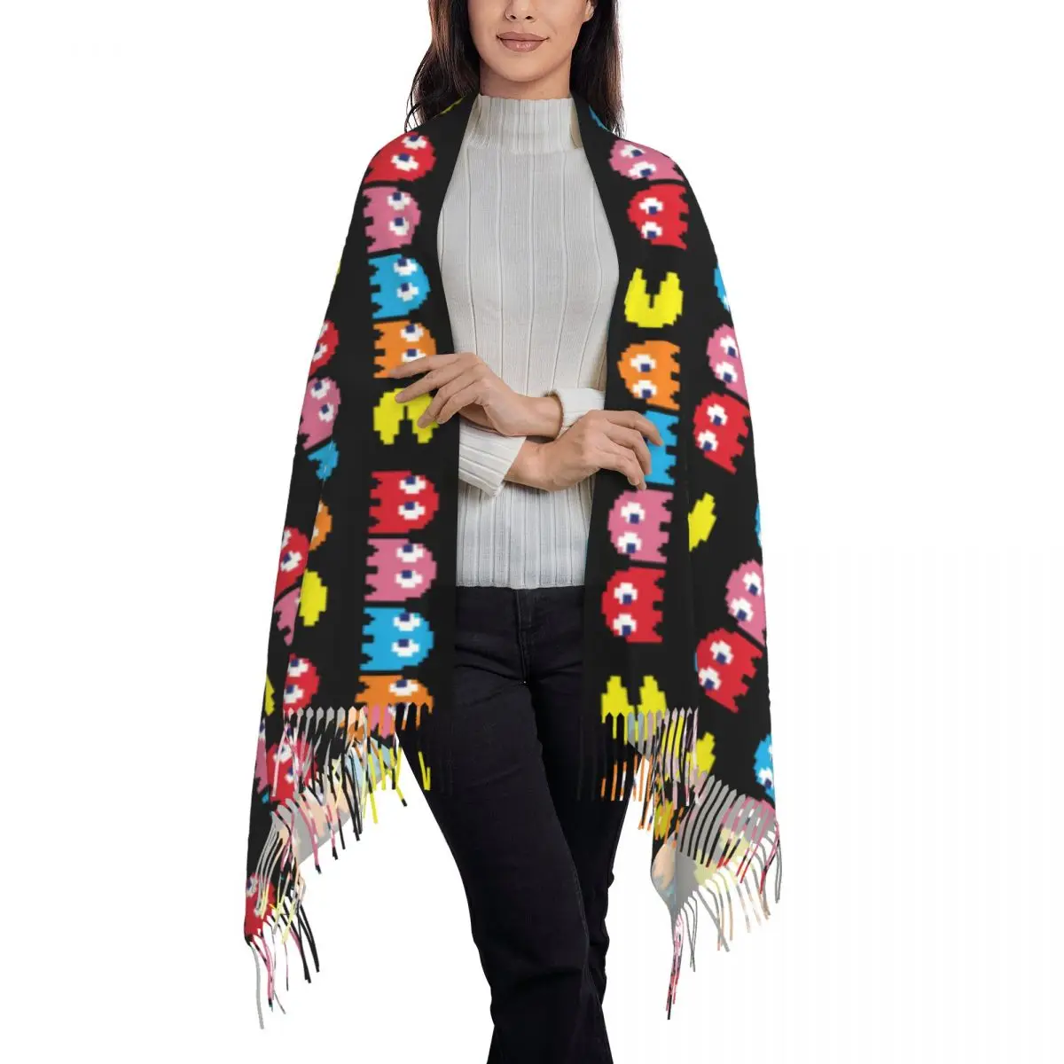 Маленький монстр есть фасоли шаль женский зимний длинный мягкий шарф Pakkuman ретро