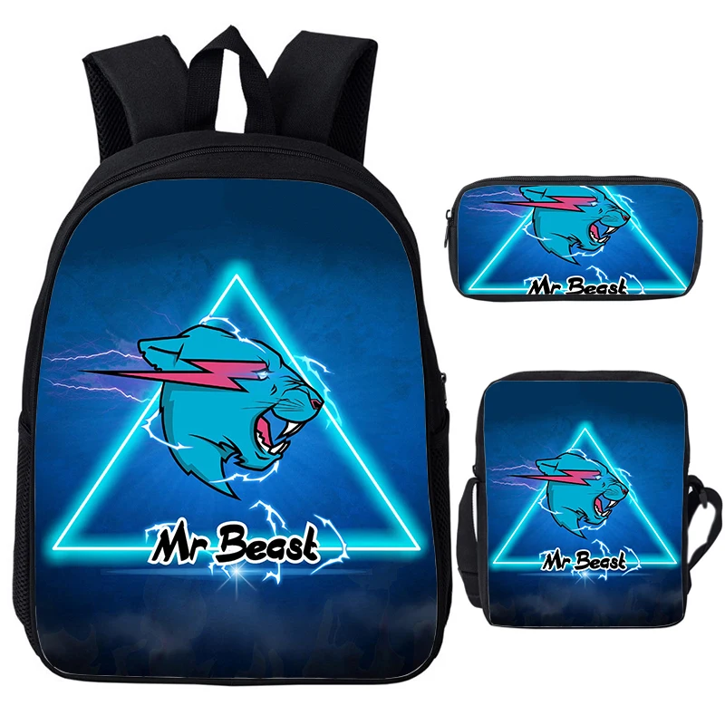 

Mr Beast Lightning Cat Backpack 3Pcs/Set Boys Students School Bag Mr Beast Print Rucksack Back to School Backpacks for Children