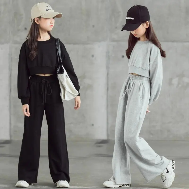 

2022 teens spring summer Kids tracksuit Children Girls Clothes Casual T-Shirt + wide leg Pants Suit Teenager 5 6 7 10 11 12 year
