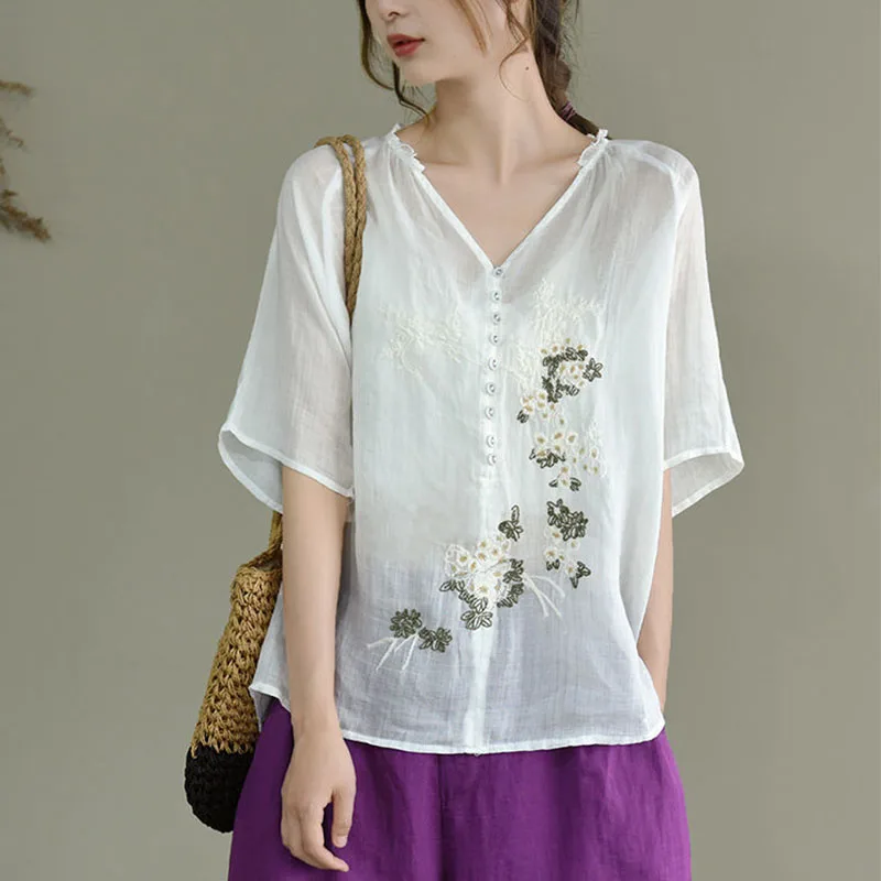 Женская хлопковая Футболка с вышивкой Grace Удобная тонкая футболка коротким