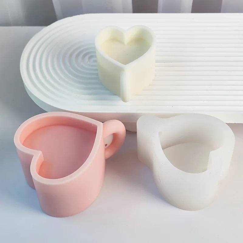 

Love Cup Silicone Candle Mold Mug Candle Silicone Mold Resin Soap Baking Mould Heart Aromatherapy Gypsum Valentine's Day Gifts