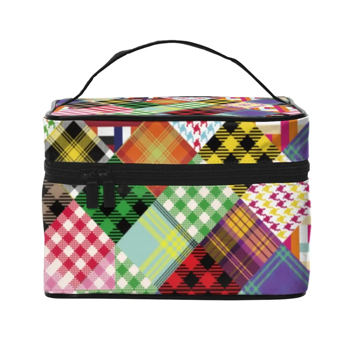 

Colorful Patchwork Cosmetic Bags Plaid Bohemian For Girl Storage Organizers with Handle Restroom Multi-purpose Makeup Pouch