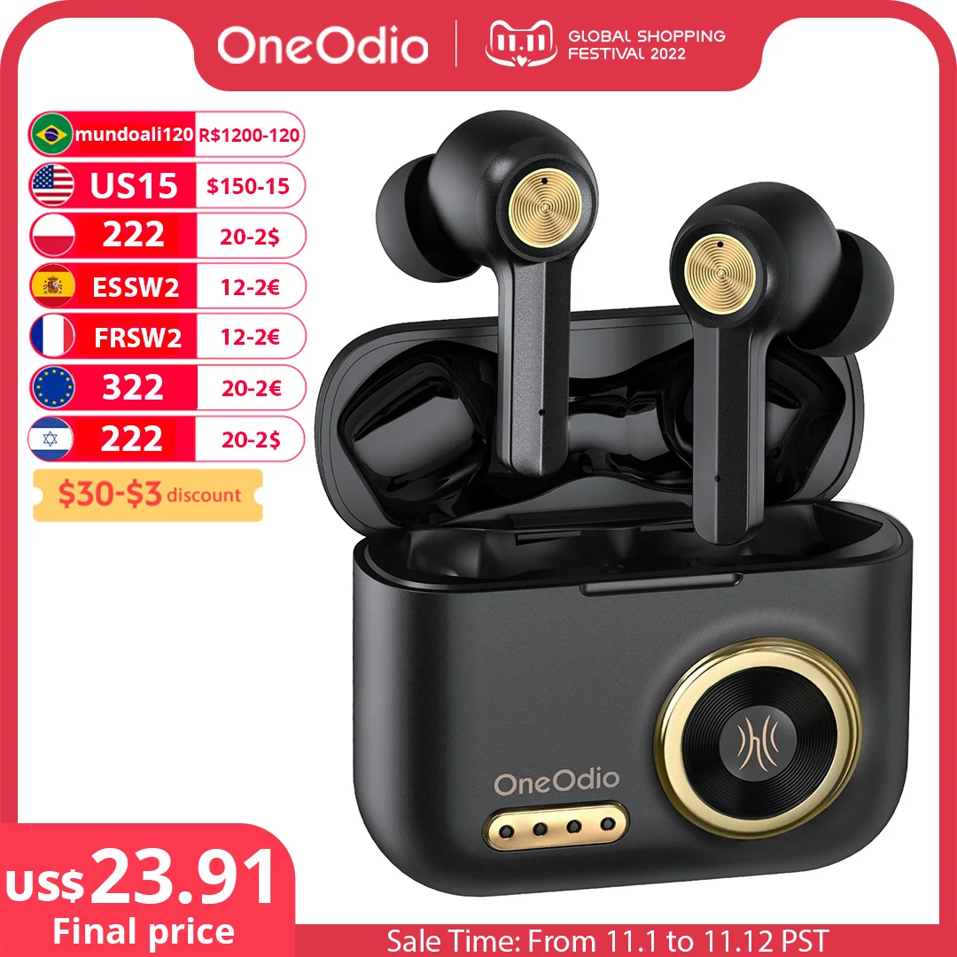 

Oneodio F2 Bluetooth Earphones HiFi Stereo Wireless Earbuds With Microphone 48Hrs Playtime TWS Retro Bluetooth 5.0 Headset AAC