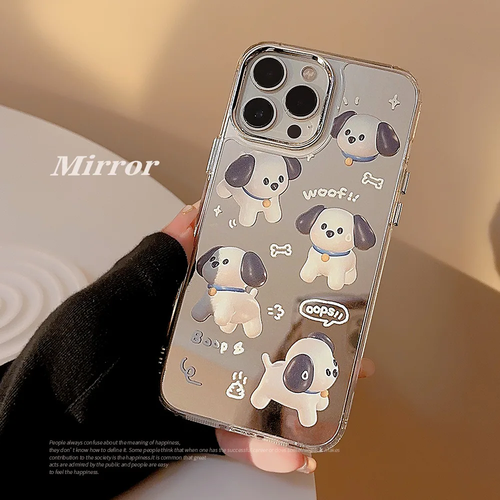 

Electroplated Mirror Bell Dog Phone Case for iPhone 14 12 13 11 Pro ProMax Mini Plus XR Xsmax Xs Shockproof Soft Cover
