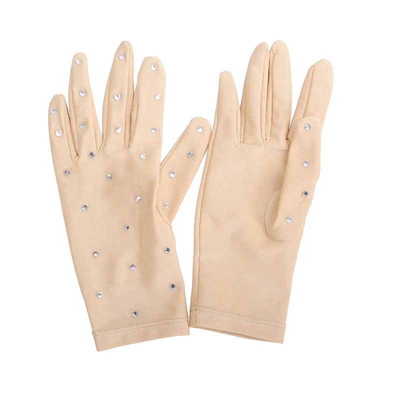 figure skating performance gloves for kid's adult women's semi colon hot diamond high elasticity nylon opaque 22color long style