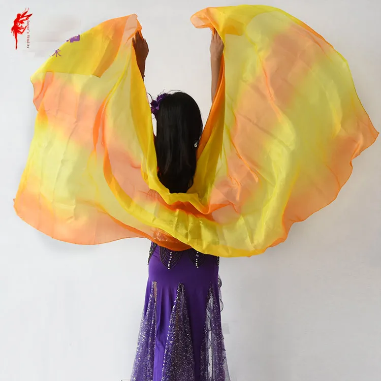 

Wholesale yellow red 100% silk belly dance veil for dancer's hand silk veil Belly dance props veil show on the stage S,M,L,XL