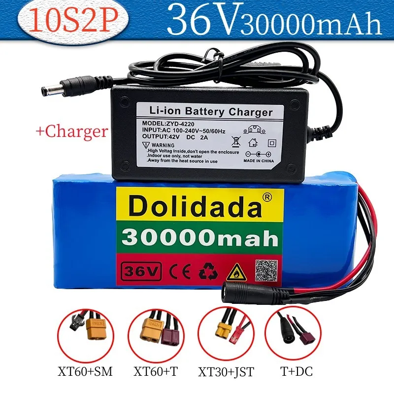 

New 36V 10s2p Rechargeable Battery 30000mah 18650 Lithium Battery Pack Suitable for Electric Scooters Lifepo4 Bms Xt30 Jst