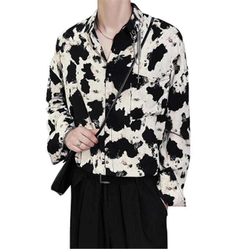 Oversized Shirt Men Style Loose Shirt Print Chain Design Male Full Length Blouse Hawaiian Shirts Korean Fashion Clothing 2022