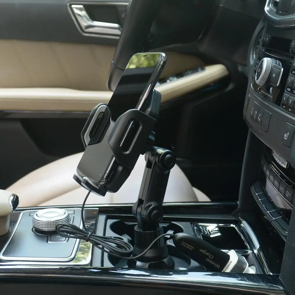 

Universal Car Mobile Phone Holder Wireless Charging Water Cup Holder Phone Mount Stand 360-degree Rotated Bracket Clamping Mount