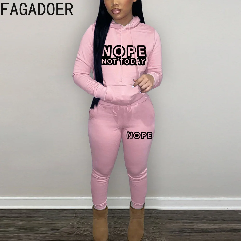 

FAGADOER Casual Hooded Letter Print Two Piece Sets Women Outfits Winter Long Sleeve Sweatshirt And Jogger Pants Tracksuits 2023