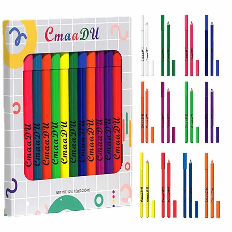 

Colored Eyeliners Wooden Pole 12 Colors Eyeliner Pencil Fluorescent Waterproof Eye Makeup Supplies Long Lasting With Pencil