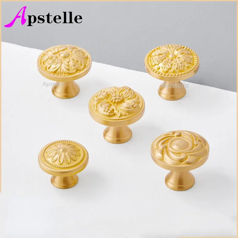APSTELLE Solid Brass Knob Cabinet Door Handle Drawer Pulls Light Luxury Bedroom Dresser Gold Decor Handles Furniture Hardware