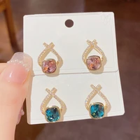 micro pave zirconia criss crystal stud earrings for women korean style 2022 new earings wholesale