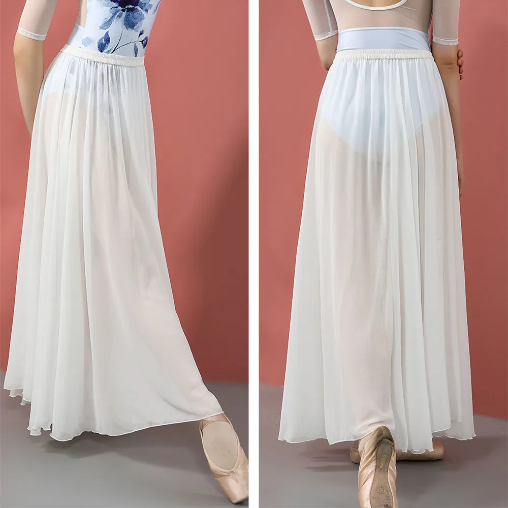 

Балетная юбка, белое платье, женская шифоновая юбка с жемчугом для балерины, одежда для современных танцев, костюм для классических танцев для девочек