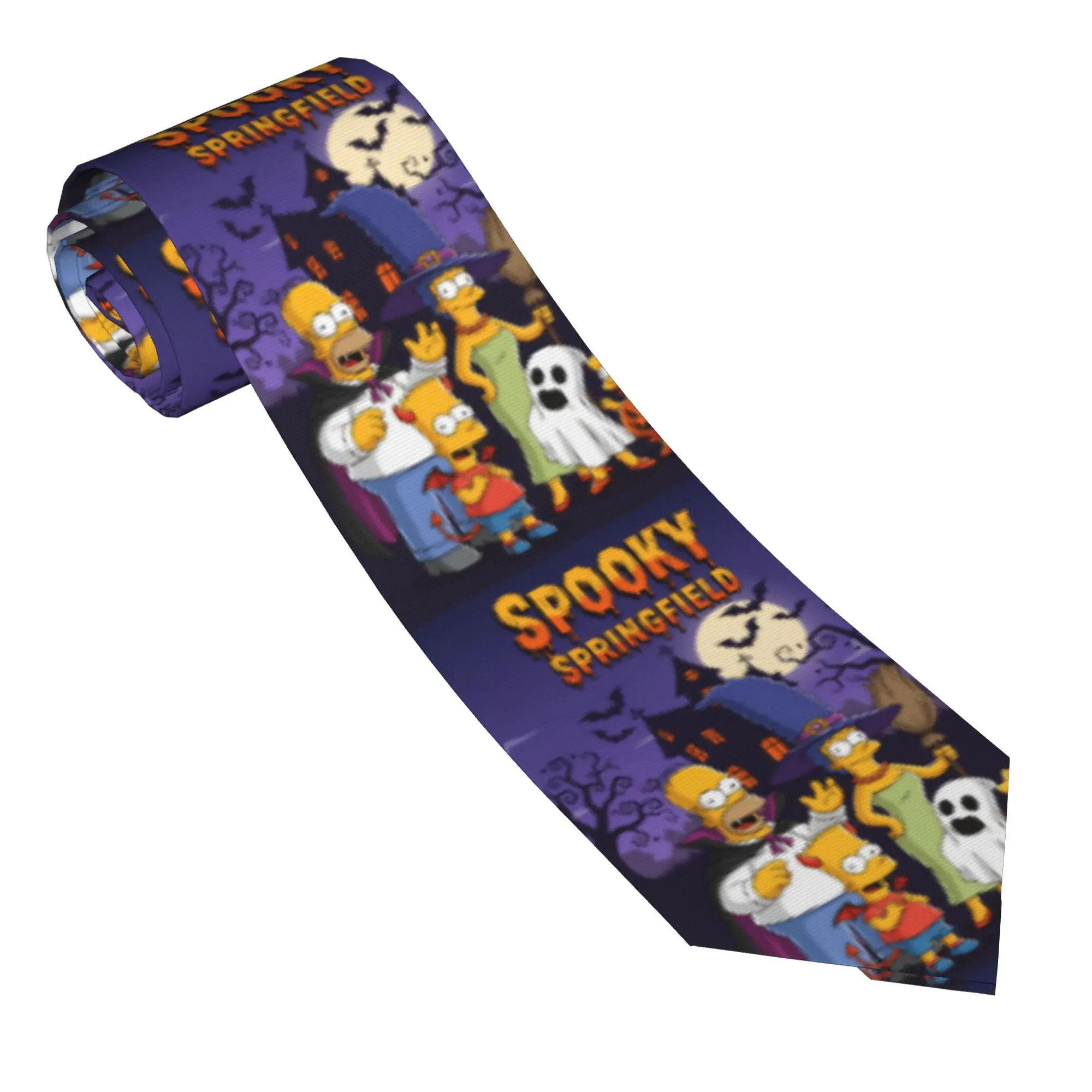 Фото Галстук S-Simpsons Spooky Springfield для Хэллоуина, семейный, свадебный, мужской, элегантный, аксессуар для воротника, качественный дизайн №1