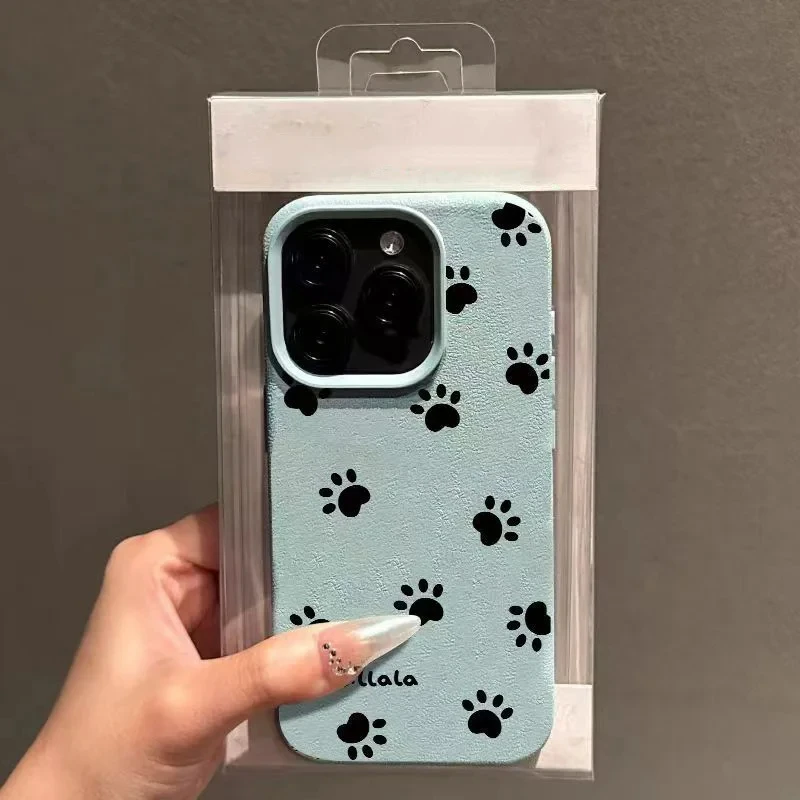 Черный чехол для телефона с принтом собачьих следов для lPhone 17, 16, 15, 14, 13, 12, 11 Pro Max 15, 16 Plus, матовый чехол с рисунком личи, мягкий чехол из ТПУ (art.: 3920d2467aa6a) - 3920d2467aa6a