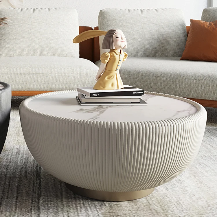 

New Design Living Room Furniture Coffee Shop Fashion Sintered Stone Modern Round Coffee Table With Stainless Steel Base