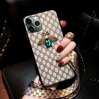 luxury diamond bee glitter soft fabric phone case for iphone 13 12 11 pro max x xs xr 7 8 plus se2020 with lanyard bling cover