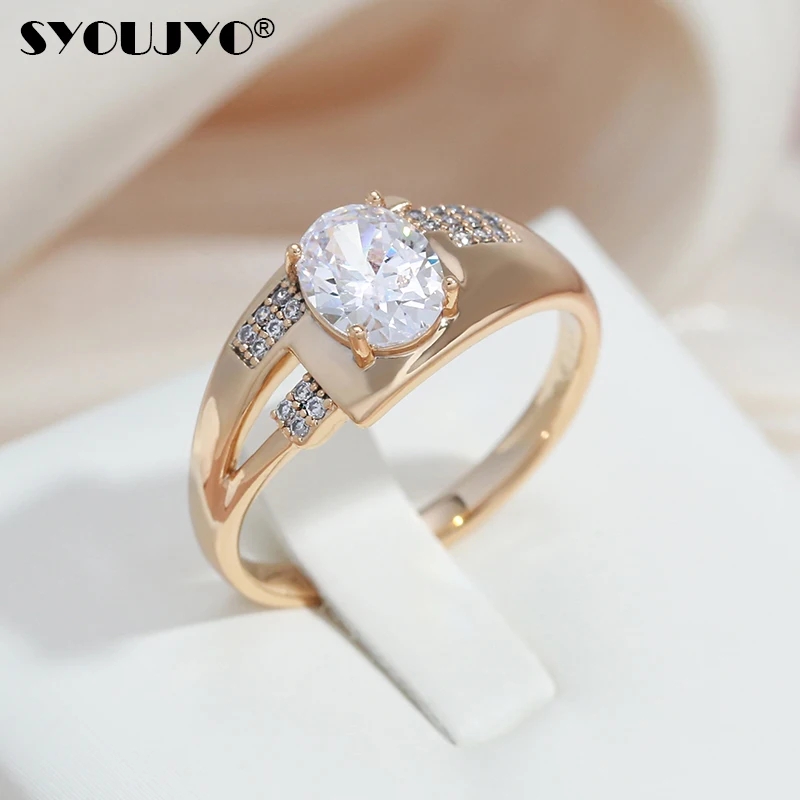 

SYOUJYO Shiny Natural Zircon Vintage Rings For Women Luxury Design Fine Jewelry 585 Rose Gold Color Daily Easy Matching Rings