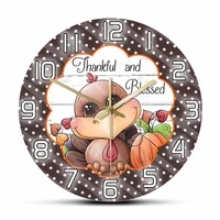cute turkey ad pumkin thanksful blessed wall clock thanksgiving home decor silent sweep wall watch gratefull housewarming gift