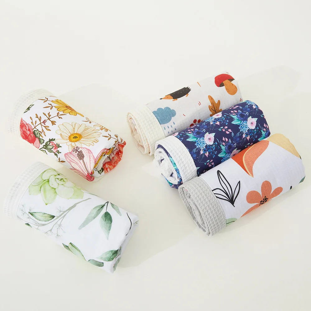 

Waffle Baby Blankets Newborn Infant Bedding Gauze Swaddle Wrap Muslin Floral Print New Born Recieving Blankets Accessories