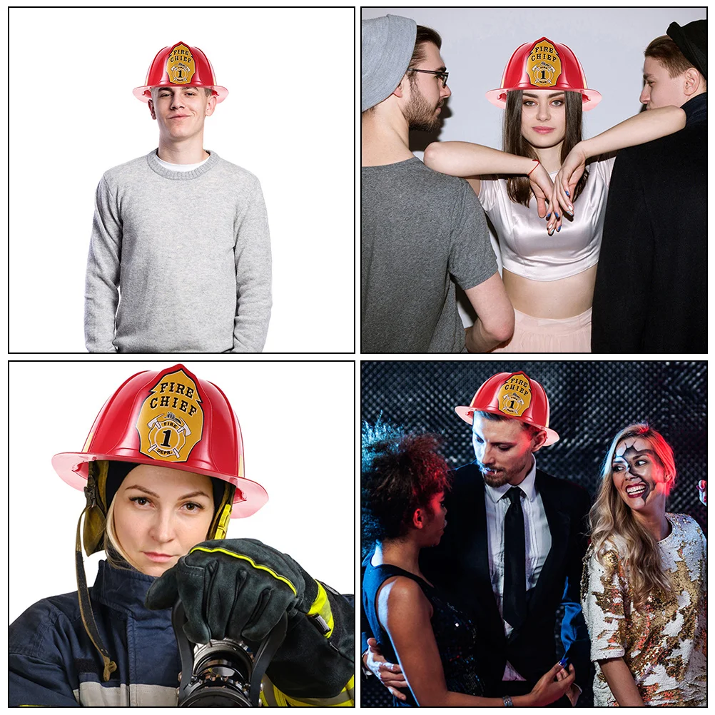 2 Pcs Game Red Fireman Hat Charming Firefighter Headgear Appealing Pvc Plastic Material Pretend