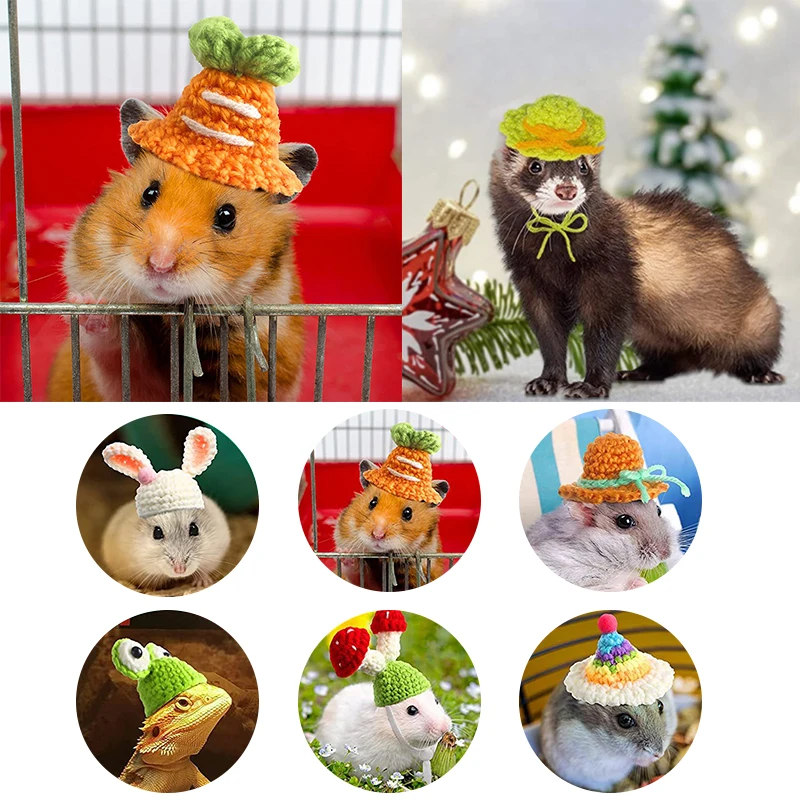 

Cute Handmade Knitted Hat Hamster Decoration Chipmunk Bird Lizard Accessories Hamster Toy Supplies Small Pet Caps Cosplay