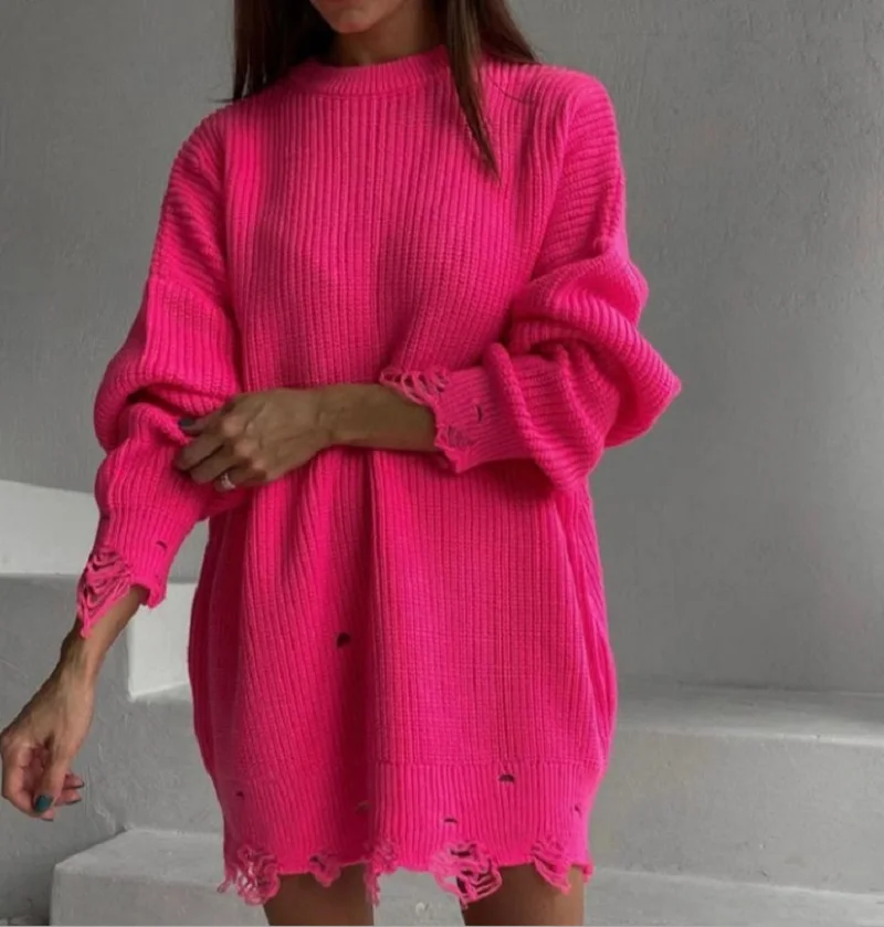 

Women Knitted Green O Neck Pullover Long Sleeve Oversized Sweater Tops Casual Party Sexy Club Sweater Dresses