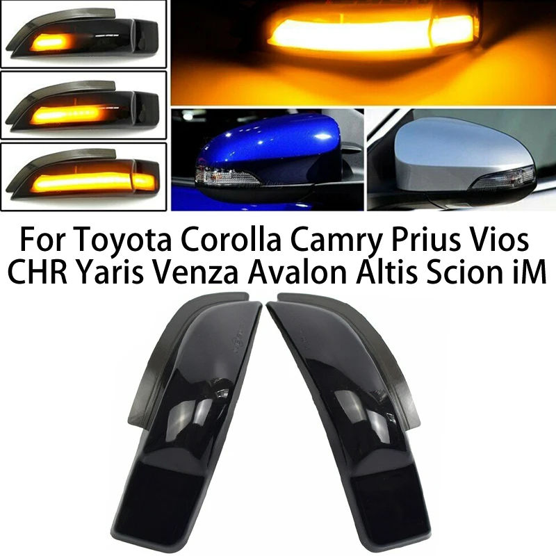 

Светодиодный динамический поворотник, последовательный указатель поворота для Toyota Corolla Camry Prius Vios CHR Yaris Venza Avalon Altis Scion iM, 2 шт.