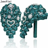 janevini luxury gold rhinestones waterfall wedding bouquet sparkly jewelry silver crystal bridal hand flowers boeket bruiloft