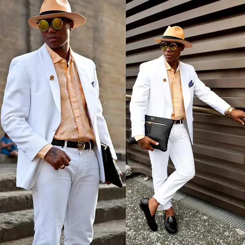 

White Slim Fit Business Men Suits for Wedding Shawl Lapel Custom Groom Tuxedo 2 Piece Male Blazer with Pants 2022