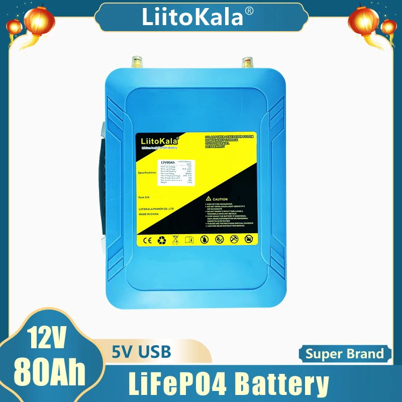 

LiitoKala 12 в 80 Ач Lifepo4 аккумулятор lifepo LFP с BMS светодиодный 5 в USB для моторной лодки, светильник света, для гольф-автомобиля, аккумулятор 12,8 В