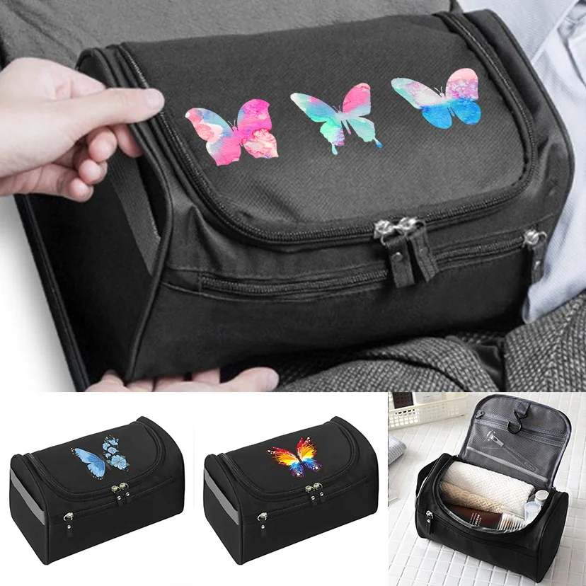 

Men Cosmetic Organizer Bag Functional Hanging Zipper Makeup Case Storage Pouch Toiletry Butterfly Pattern Make Up Wash Bag