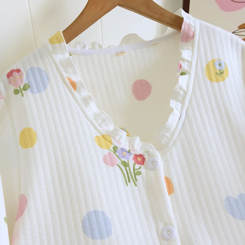 Fdfklak Air Layer Autumn Winter Pajamas Suit Women New Thick 100% Cotton Sweet Home Clothes Warm Sleepwear Set Plus Size M-4XL