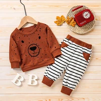 baby%e2%80%99s casual t shirt and trousers suit 2022 spring autumn new cartoon bear patch long sleeve topsstripe long pants 0 2 years