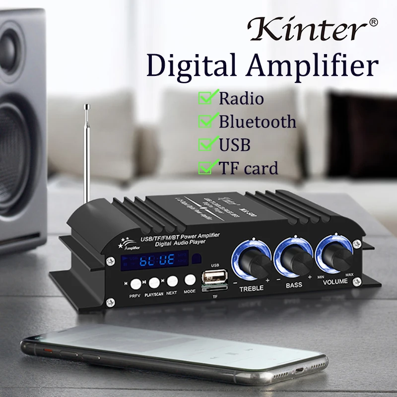 

KINTER MA-500 Digital Amplifier Bluetooth 5.0 30 Watt x 4 Channels Power 12V5A Audio Stereo Amplifier Board Hi-Fi Class D AMP