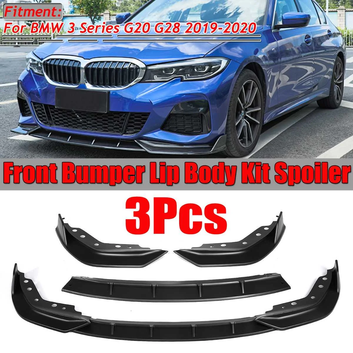 

Carbon Fiber Look/Black Car Front Bumper Lip Body Kit Spoiler Diffuser Protector Cover Deflector Lips For BMW G20 G28 2019-2020