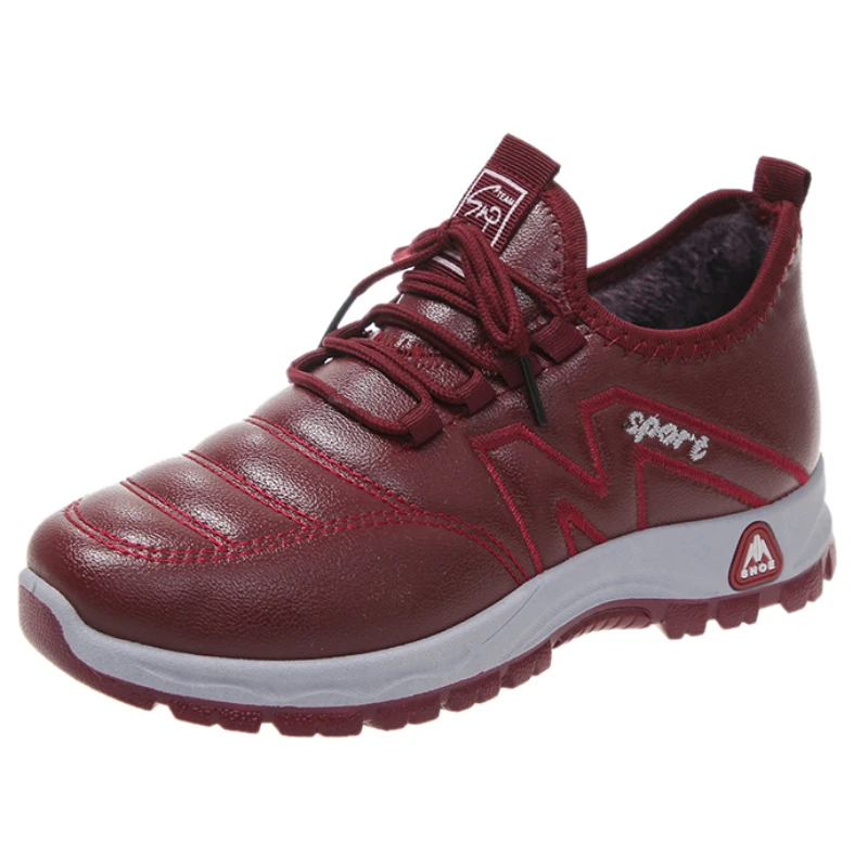 

Зимние женские зимние ботинки, новинка, плюшевая кожаная обувь для пар, женские нескользящие теплые хлопковые кроссовки, женская спортивная обувь для женщин среднего возраста