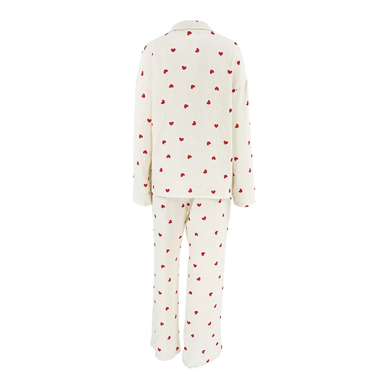 Женский повседневный комплект из топа с длинным рукавом и брюк принтом сердца